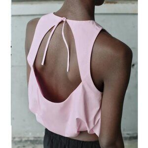 ZARA Poplin Bubble Top Size M Pink 100% Cotton NWT